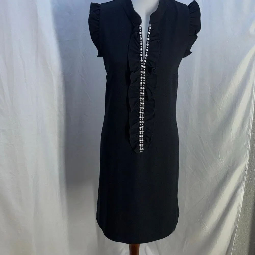 Lilly Pulitzer Black Dress Pearl front Sz 12 Adalee onyx LBD - Picture 2 of 10